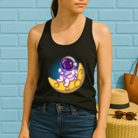 Cute Little Astronaut Drinking Coffee Womens Tank Top