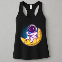 Cute Little Astronaut Drinking Coffee Womens Tank Top