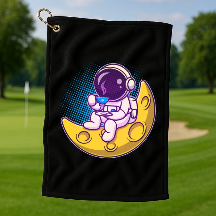 Cute Little Astronaut Drinking Coffee Golf Towel