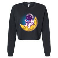 Cute Little Astronaut Drinking Coffee Cropped Pullover Crew