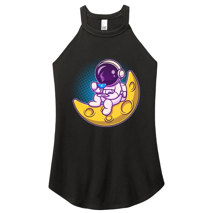 Cute Little Astronaut Drinking Coffee Women's Perfect Tri Rocker Tank