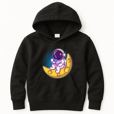 Cute Little Astronaut Drinking Coffee Kids Hoodie