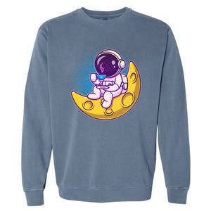 Cute Little Astronaut Drinking Coffee Garment-Dyed Sweatshirt