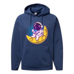 Cute Little Astronaut Drinking Coffee Performance Fleece Hoodie