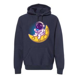 Cute Little Astronaut Drinking Coffee Premium Hoodie