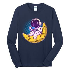 Cute Little Astronaut Drinking Coffee Tall Long Sleeve T-Shirt