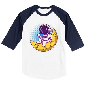 Cute Little Astronaut Drinking Coffee Baseball Sleeve Shirt