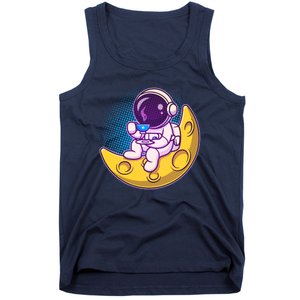 Cute Little Astronaut Drinking Coffee Tank Top