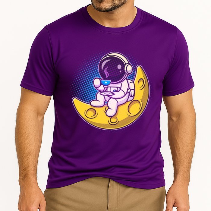 Cute Little Astronaut Drinking Coffee Performance Shirt