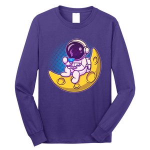 Cute Little Astronaut Drinking Coffee Long Sleeve Shirt