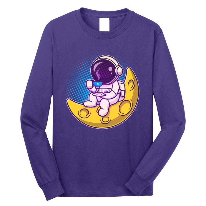 Cute Little Astronaut Drinking Coffee Long Sleeve Shirt