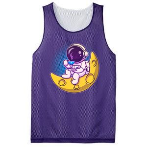 Cute Little Astronaut Drinking Coffee Mesh Reversible Basketball Jersey Tank