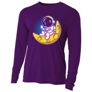 Cute Little Astronaut Drinking Coffee Cooling Performance Long Sleeve Crew