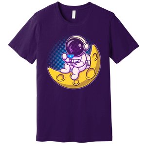 Cute Little Astronaut Drinking Coffee Premium T-Shirt