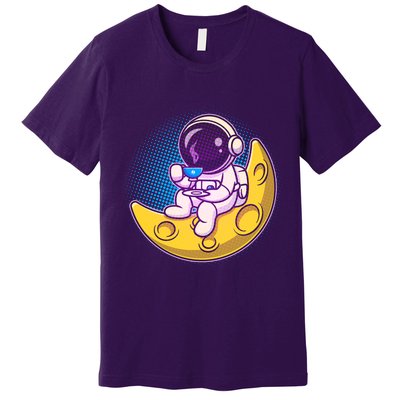 Cute Little Astronaut Drinking Coffee Premium T-Shirt