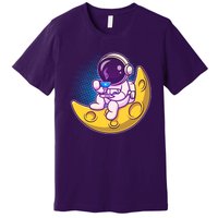 Cute Little Astronaut Drinking Coffee Premium T-Shirt