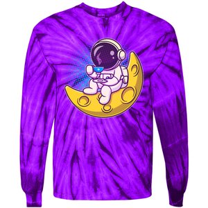 Cute Little Astronaut Drinking Coffee Tie-Dye Long Sleeve Shirt