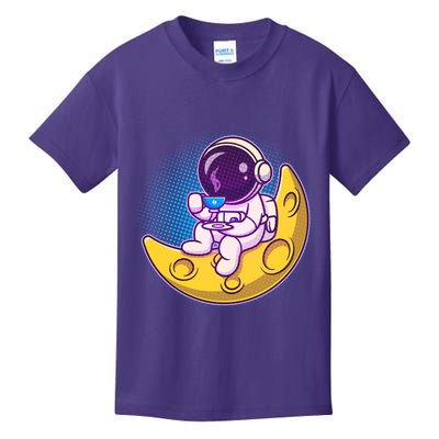 Cute Little Astronaut Drinking Coffee Kids T-Shirt