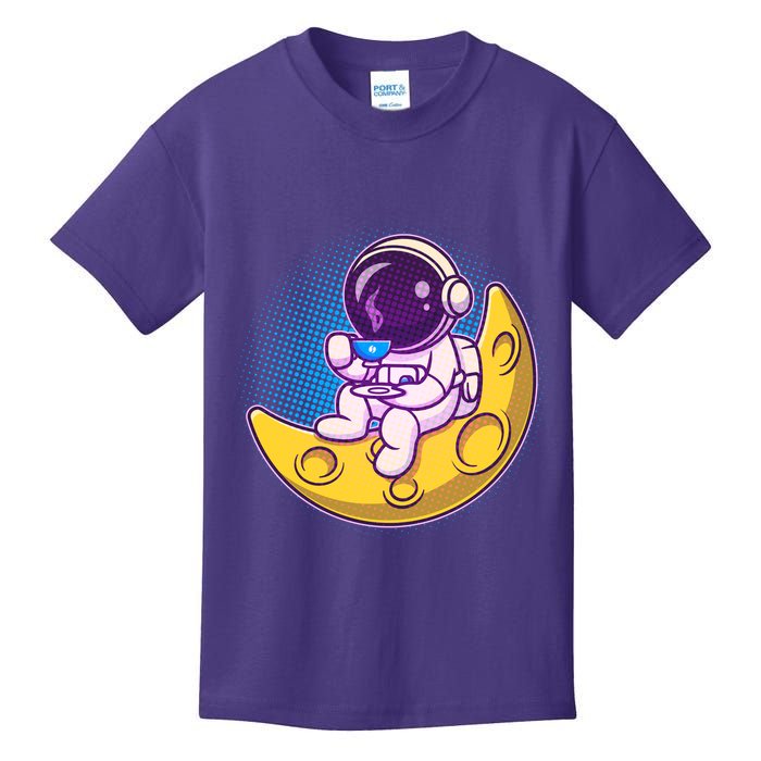 Cute Little Astronaut Drinking Coffee Kids T-Shirt