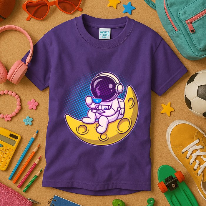 Cute Little Astronaut Drinking Coffee Kids T-Shirt