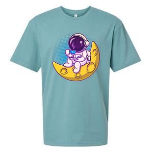 Cute Little Astronaut Drinking Coffee Sueded Cloud Jersey T-Shirt