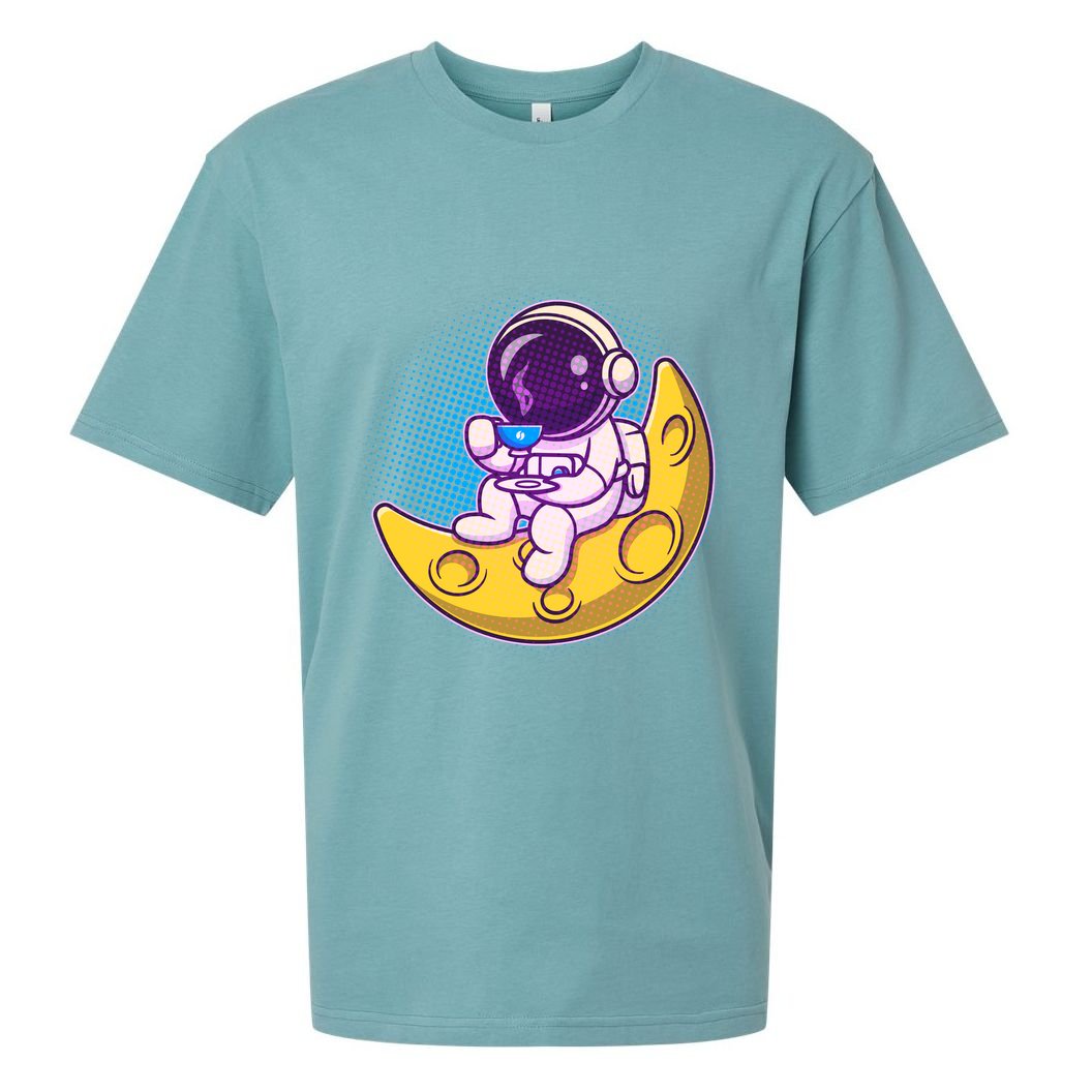 Cute Little Astronaut Drinking Coffee Sueded Cloud Jersey T-Shirt