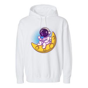 Cute Little Astronaut Drinking Coffee Garment-Dyed Fleece Hoodie