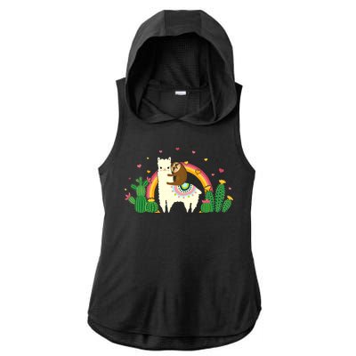 Cute Llama Sloth Love Ladies PosiCharge Tri-Blend Wicking Draft Hoodie Tank