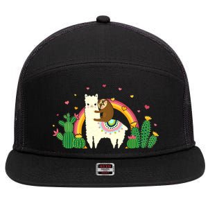 Cute Llama Sloth Love 7 Panel Mesh Trucker Snapback Hat