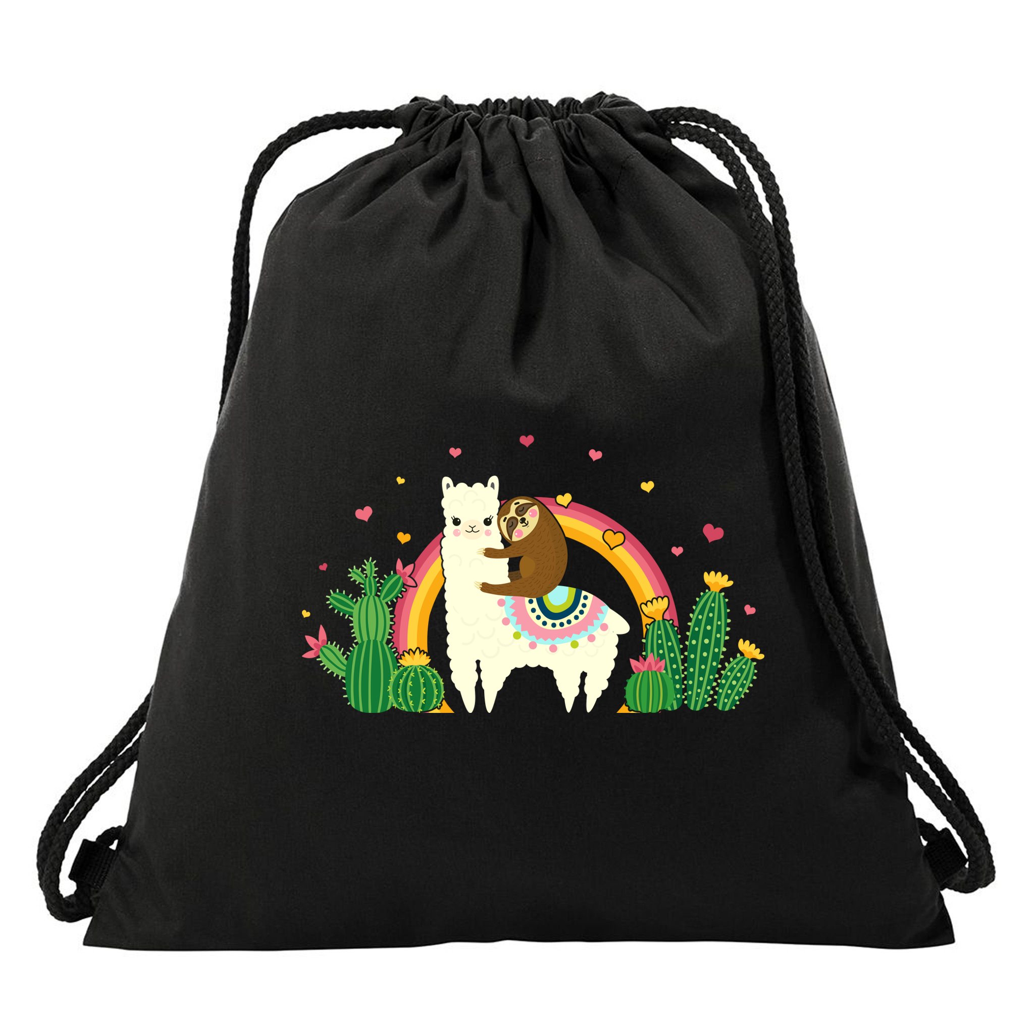 Cute Llama Sloth Love Drawstring Bag