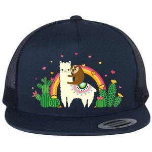 Cute Llama Sloth Love Flat Bill Trucker Hat