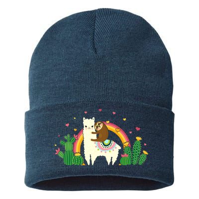 Cute Llama Sloth Love Sustainable Knit Beanie