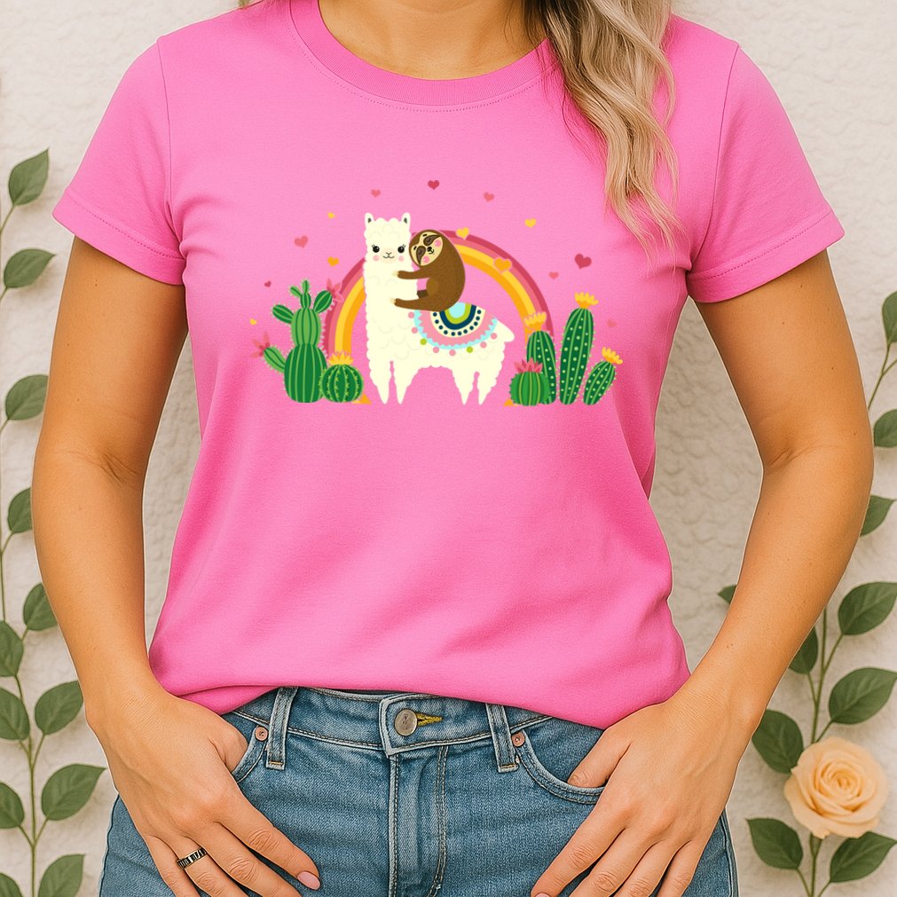 Cute Llama Sloth Love Womens T-Shirt