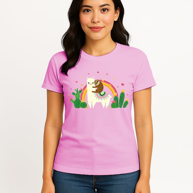 Cute Llama Sloth Love Womens T-Shirt