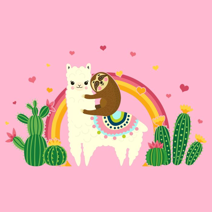 Cute Llama Sloth Love Womens T-Shirt