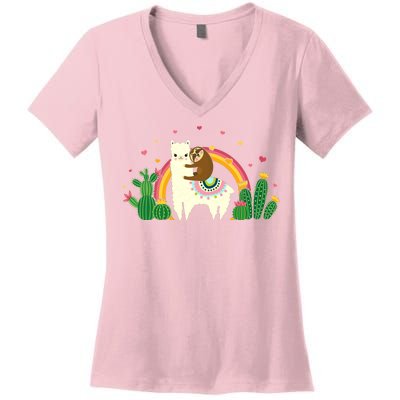 Cute Llama Sloth Love Women's V-Neck T-Shirt