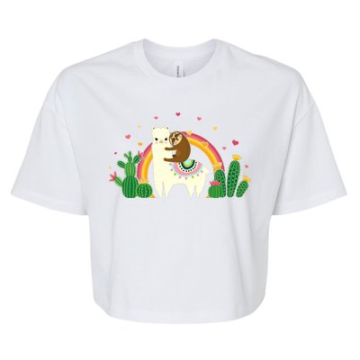 Cute Llama Sloth Love Bella+Canvas Jersey Crop Tee