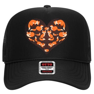 Cute Love Heart Foxes High Crown Mesh Back Trucker Hat