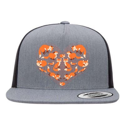 Cute Love Heart Foxes Flat Bill Trucker Hat