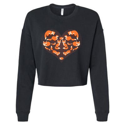 Cute Love Heart Foxes Cropped Pullover Crew