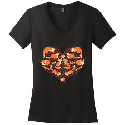 Cute Love Heart Foxes Women's V-Neck T-Shirt