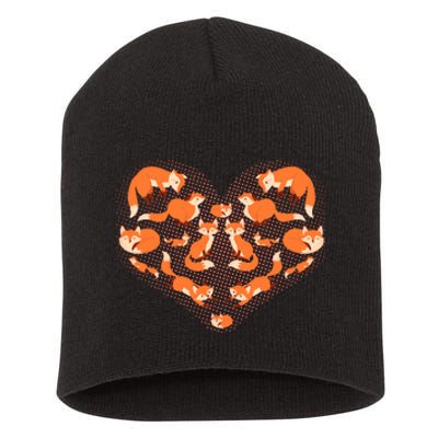 Cute Love Heart Foxes Short Acrylic Beanie