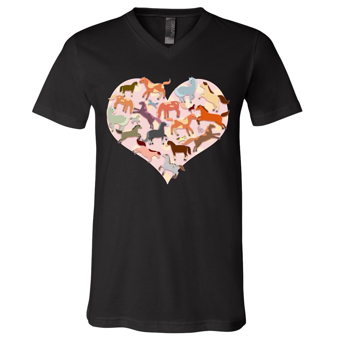 Cute Love Heart Horses V-Neck T-Shirt