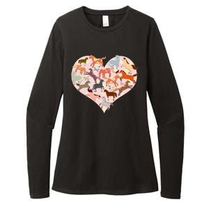 Cute Love Heart Horses Womens CVC Long Sleeve Shirt