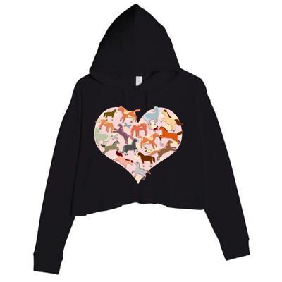 Cute Love Heart Horses Crop Fleece Hoodie