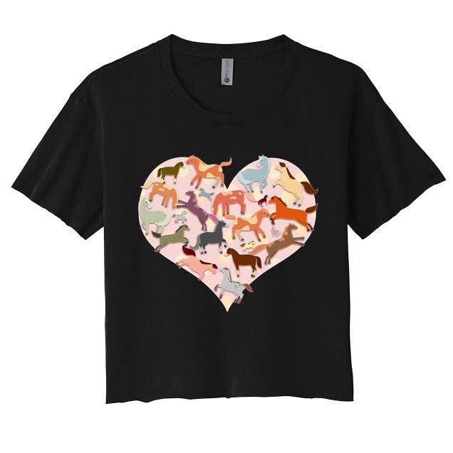 Cute Love Heart Horses Crop Top