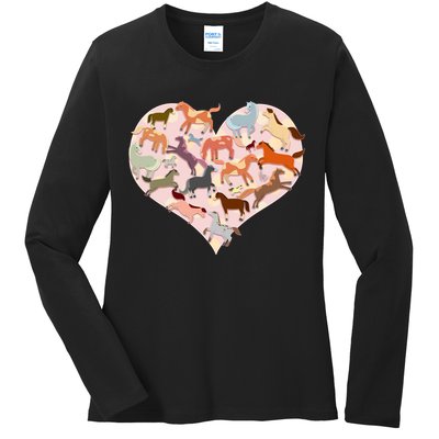 Cute Love Heart Horses Ladies Long Sleeve Shirt