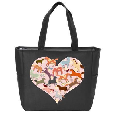 Cute Love Heart Horses Zip Tote Bag
