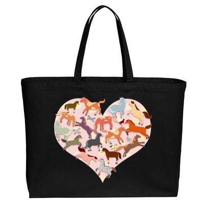 Cute Love Heart Horses Cotton Canvas Jumbo Tote