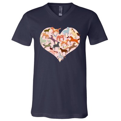 Cute Love Heart Horses V-Neck T-Shirt